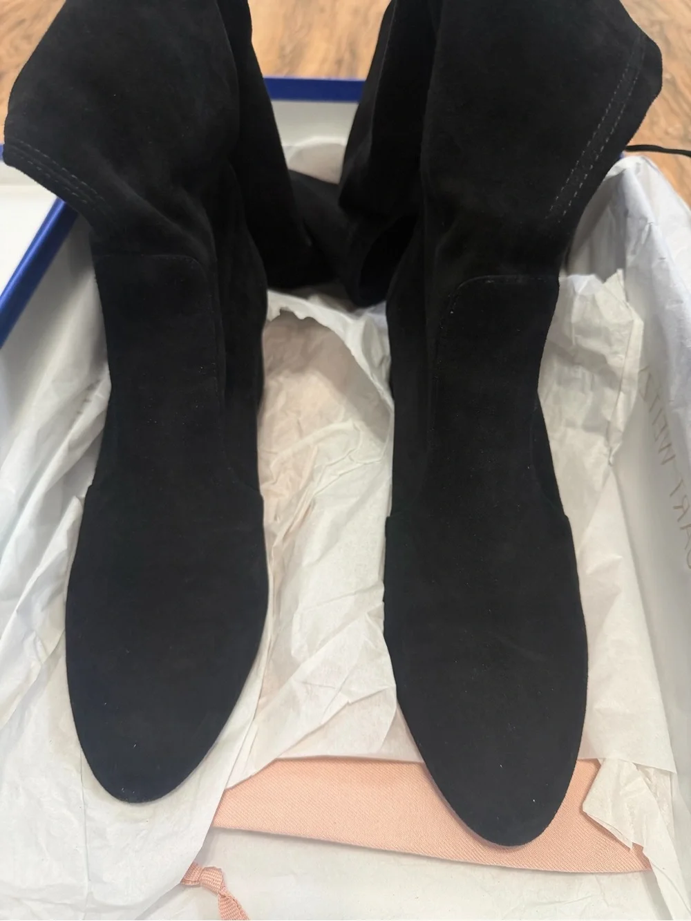 Stuart Weitzman Black Suede Over-the-Knee Block Heel Boots